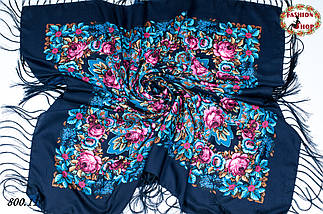 Павлопосадская темно-синя шаль Неперевершена розпис, фото 2