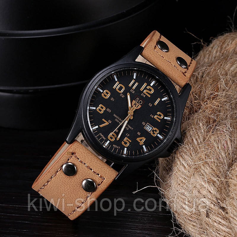 Чоловічий наручний годинник із датою "Soki", класичний годинник із календарем, коричневий чоловічий годинник