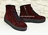 Черевики жіночі бордові замшеві на товстій підошві, фото 2