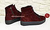 Черевики жіночі бордові замшеві на товстій підошві, фото 3