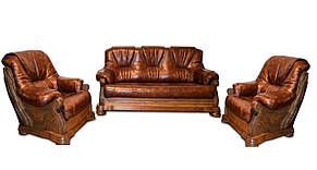 Шкіряний комплект з двома кріслами Віконт (3р + 1 + 1), м'які меблі, меблі в шкірі, шкіряні меблі, фото 2