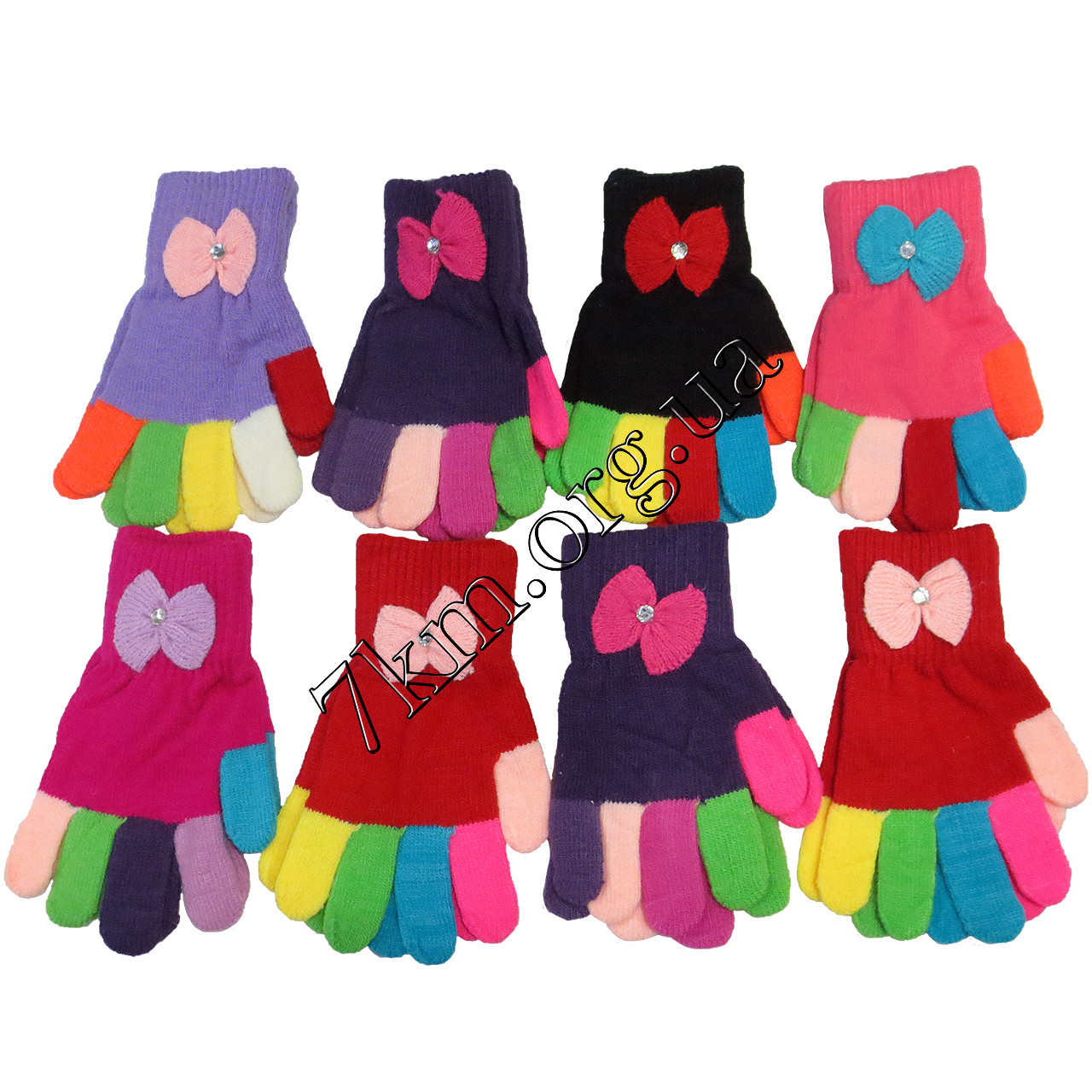 Перчатки детские одинарные радуга с бантиком 4-6 лет ТМ "Корона", фото 1