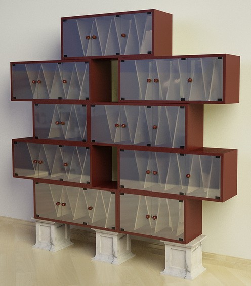 Шкаф модульный ШМ 94в для виниловых пластинок из фанерованного МДФ и мрамора - фото 1 - id-p3712319