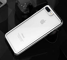 Прозорий силіконовий чохол з срібним обідком і камінням Сваровські для Iphone 7+/8+ 5.5 дюйма
