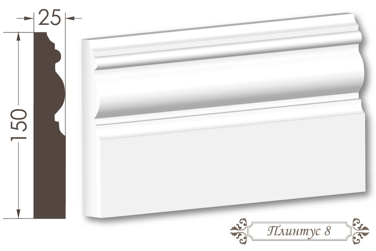 Декоративний плінтус, молдинг, фриз, тяга з гладким профілем з гіпсу 8, фото 1