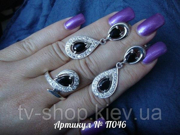 Кільце + сережки зі срібла П046, р. 17