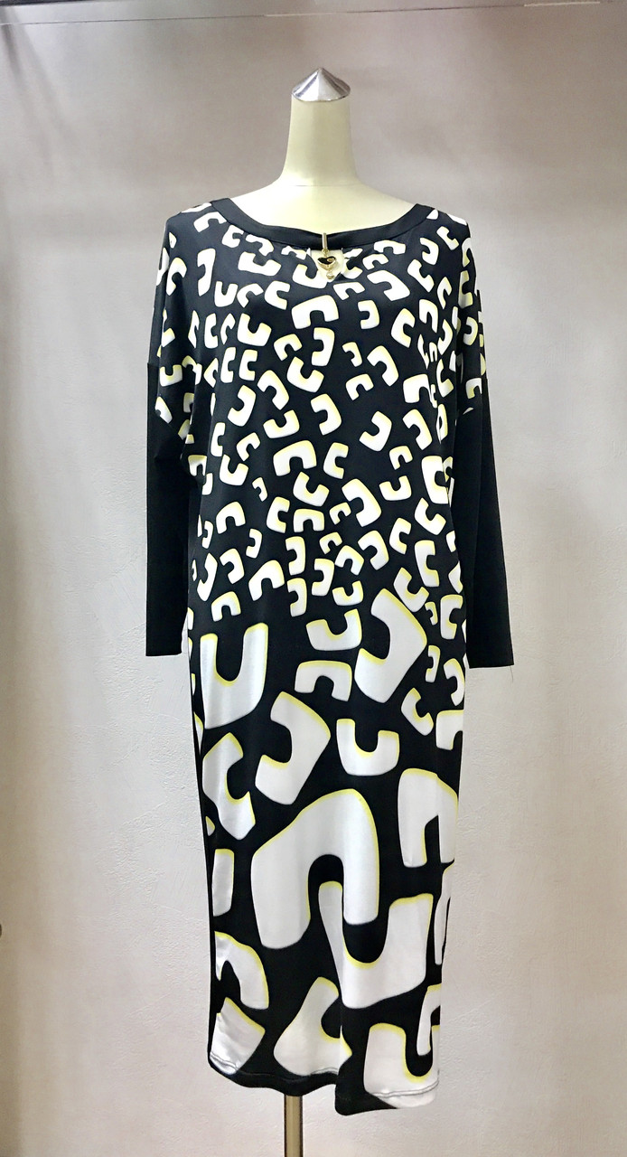 Платье женское нарядное черно белое с длинным рукавом Ayla Bayer батал - фото 1 - id-p584185240