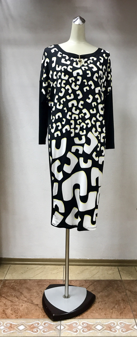 Платье женское нарядное черно белое с длинным рукавом Ayla Bayer батал - фото 2 - id-p584185240