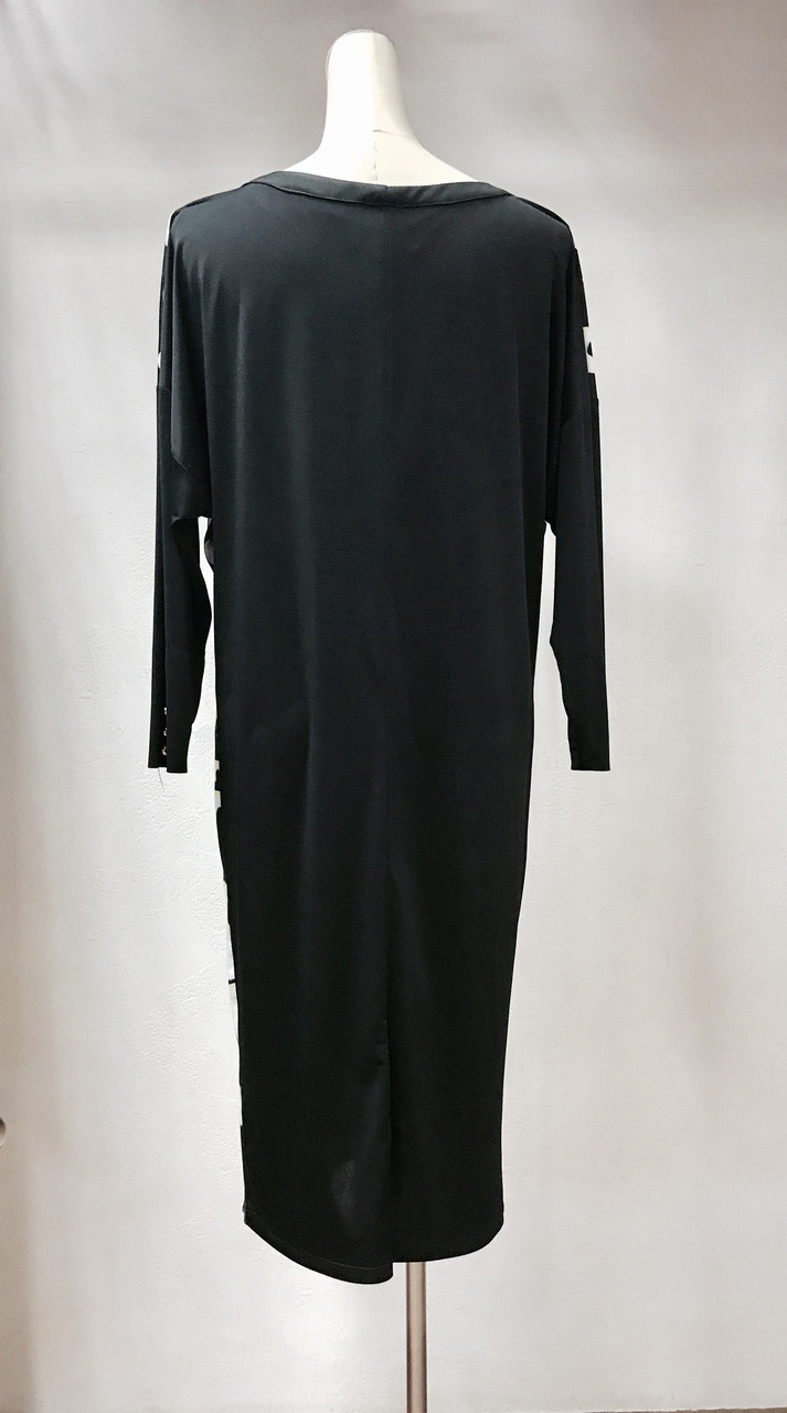 Платье женское нарядное черно белое с длинным рукавом Ayla Bayer батал - фото 3 - id-p584185240