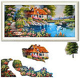Картина для малювання камінням Diamond painting Алмазна вишивка "Будинок біля річки та лебеді", фото 6