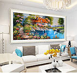 Картина для малювання камінням Diamond painting Алмазна вишивка "Будинок біля річки та лебеді", фото 5