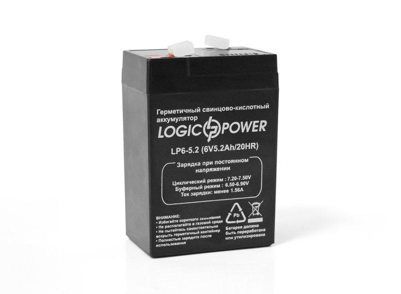 LogicPower AGM LPM 6 — 5.2 AH 6 В — 5,2 А/год — кислотний акумулятор для ліхтаря, ваг дитячої машинки