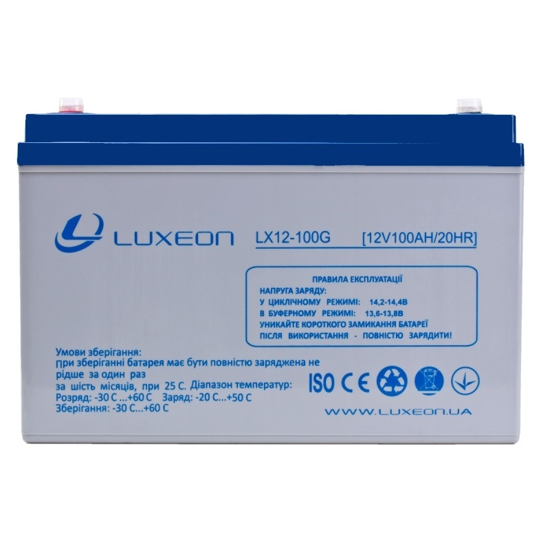 LUXEON LX12-100G — 12 В — 100 А·год — гелевий акумулятор для котла