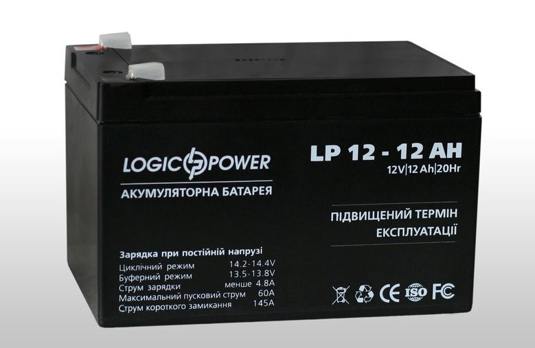 LogicPower LP12-12 Ah — 12 А/год — кислотний акумулятор, для електровелосипеда, дитячої машинки