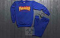 Cпортивный темно синий трикотажный костюм | Thrasher logo