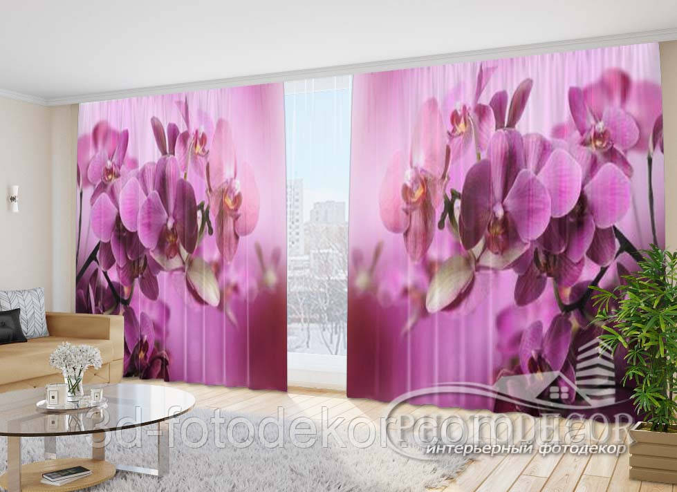 Фото Штори "Орхідеї малинові" 2,7м*4,0м (2 полотна по 2,0м), тасьма