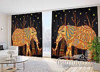 Фото Шторы в зал "Африканские слоны" 2,7м*4,0м (2 полотна по 2,0м), тесьма