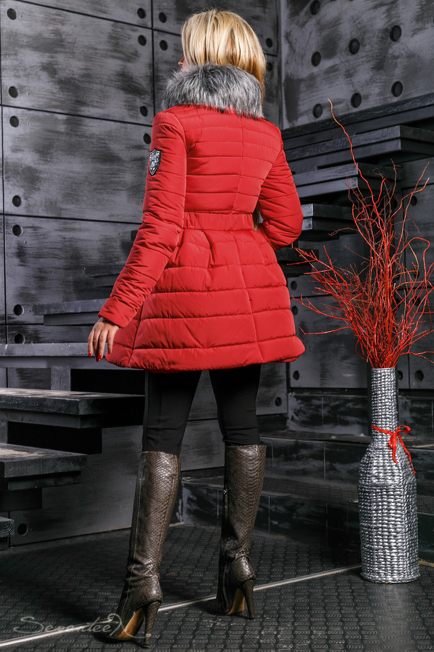 Модная зимняя куртка расклешенная с поясом и опушкой 42-48 размера - фото 2 - id-p585004794