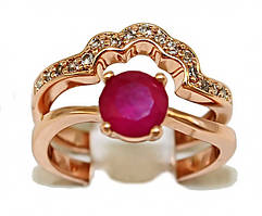 Каблучка ХР 2в1. Позолота ЧВ. Камені: білий та малиновий циркон. Є 16р 17р