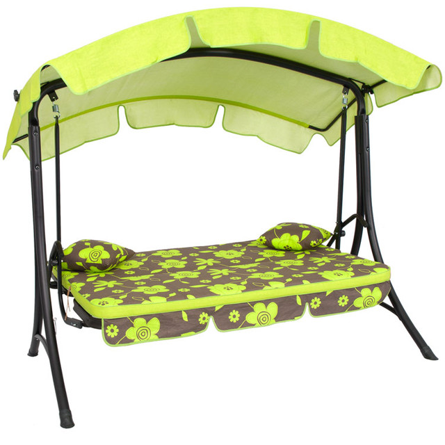 Диван-качеля Bali cotton раскладная. Сидение каркаса качели можно фиксировать с помощью крючков. Наклон крыши регулируется. Основа сидения - металлическая сетка.