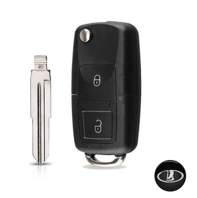 

Корпус выкидного ключа Lada ВАЗ с заготовкой (2 кнопки+Логотип Lada Силикон)