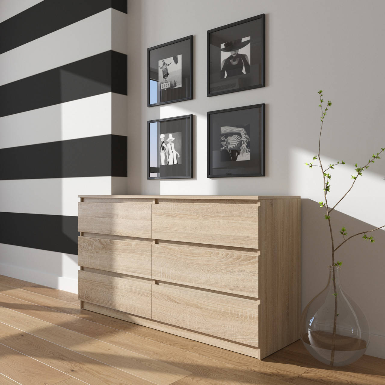 

Комод на 6 выдвижных ящиков c фасадами без ручек R-7 Дуб Сонома