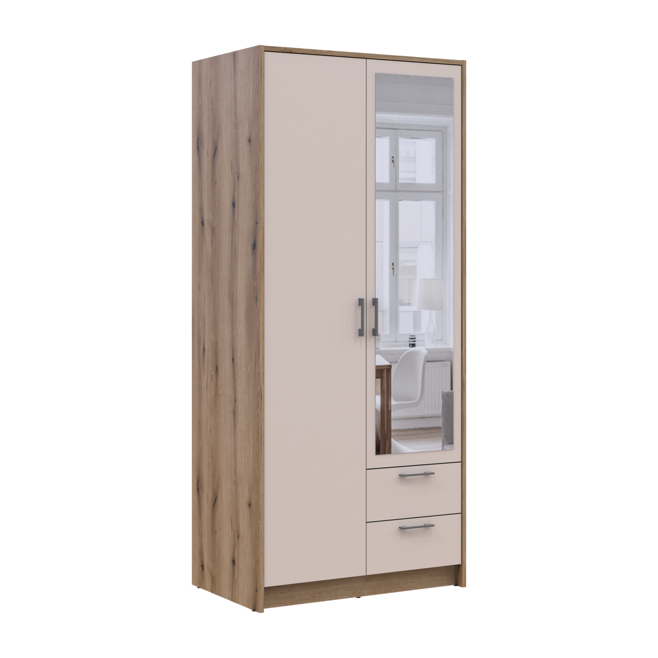 Розпашна Шафа для одягу Doros Ронді з дзеркалом Дуб Артізан/Кашемір 2ДСП 82х52х195 (80737807) 6