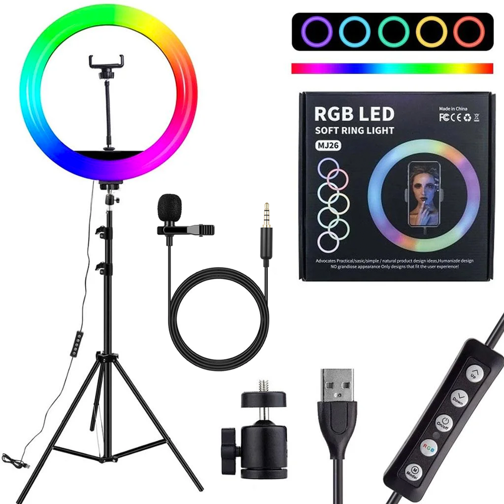 

Кольцевая лампа RGB MJ260 Soft Ring Light 26 см + Подарок Штатив для кольцевой лампы + Петличный Микрофон