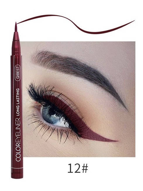 

Цветная водостойкая подводка фломастер для глаз QIBEST Color 12# бордовый