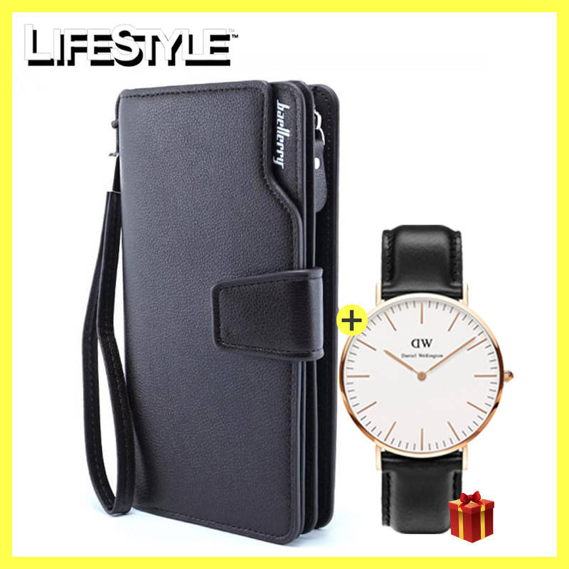 

Кожаный мужской кошелек Baellerry Business + Часы Daniel Wellington в Подарок, Черный