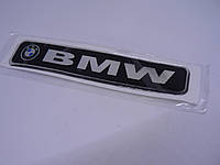 Наклейка s надпись BMW 100х20х1мм силиконовая полоска на авто эмблема логотип БМВ серебристая фон черный