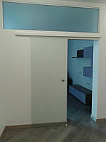 Скляні розсувні одностулкові двері матові (піскоструминне оброблення)