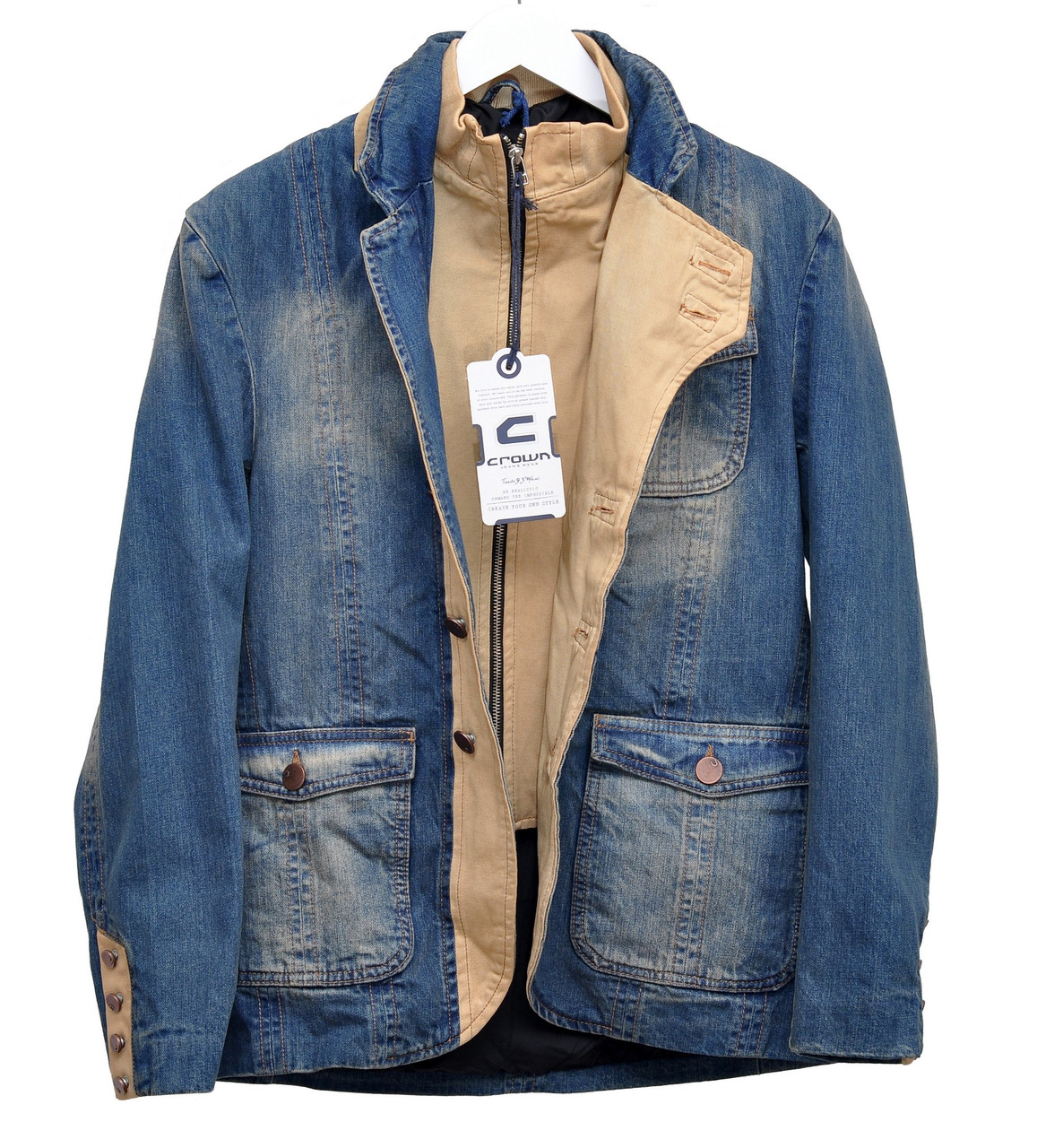 Куртка чоловіча джинсова на підкладці Crown Jeans модель 5008 DN06 Vintage Denim Collection
