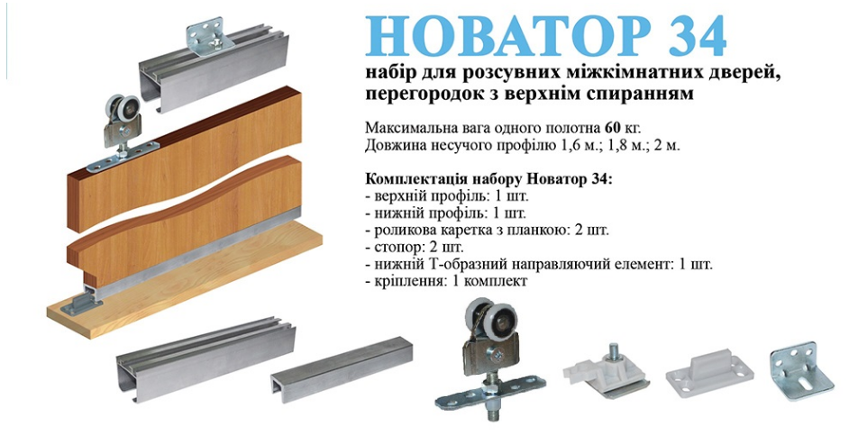 Розсувна система для дверей «Новатор 34»(1,6 м)