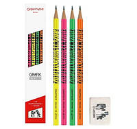 Набор карандашей Caran d'Ache Grafik Fluo 4шт. HB + ластик - FSC 343.402 (7630002333252)