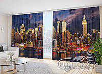 Фото Шторы "Горизонт ночного Нью-Йорка" 2,7м*5,0м (2 полотна по 2,5м), тесьма