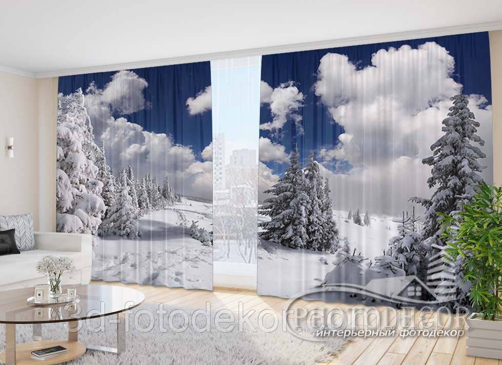 Фото Штори "Зима в лісі" 2,7 м*2,9 м (2 полотна по 1,45 м), тасьма