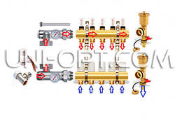 Колекторний вузол (колектор з вузлом змішування) 1" Koer на 11 виходів