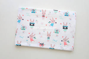 Трикотаж двунитка Кролики з фотоапартом (футер) ЗАЛИШОК 2,7м+0,98м+50*75