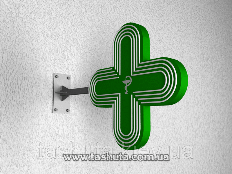 Неоновий хрест для аптеки 700х700 мм (Від: Двосторонній; )
