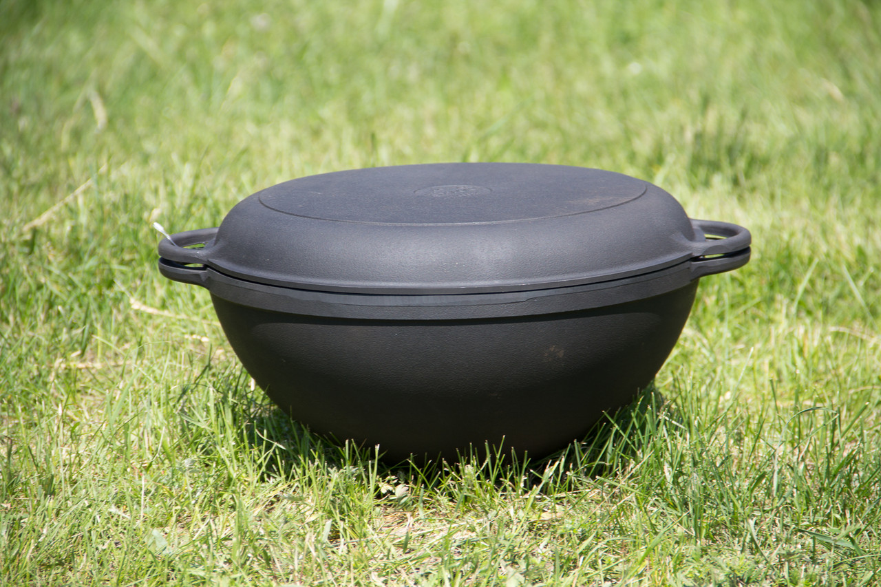 Казан чавунний WOK з кришкою-сковородкою (d=340 мм, h = 155 мм, V = 8 л)