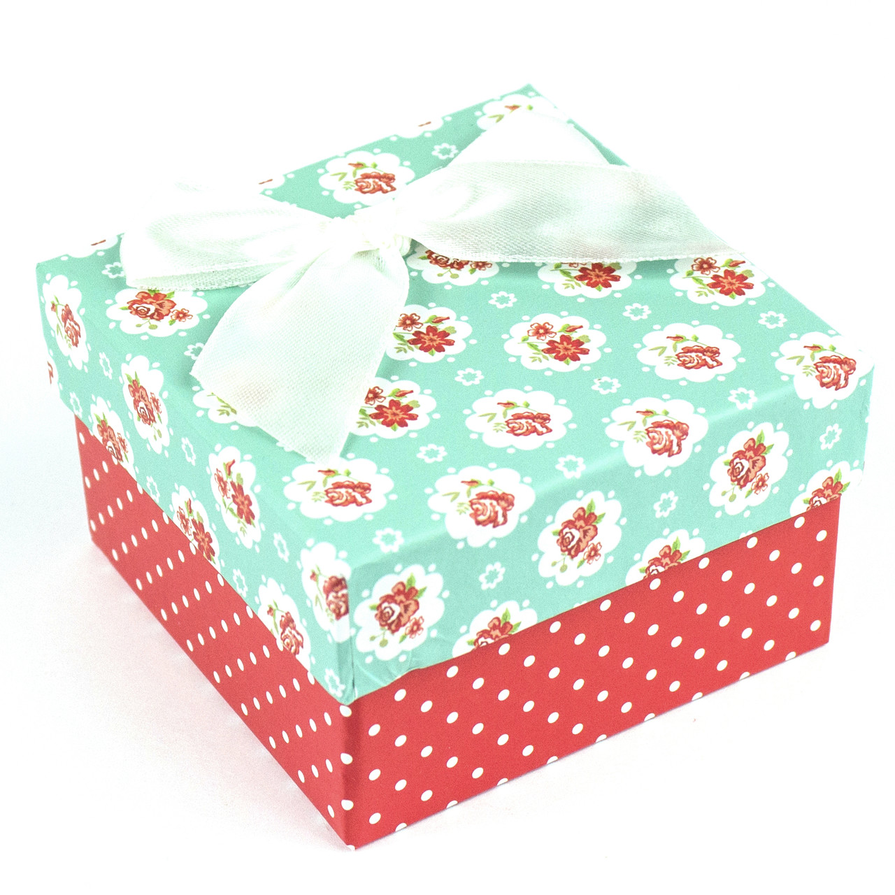 Подарочная коробочка мятная с цветочками 9.5 x 9.5 x 5.8 см - фото 2 - id-p398569371