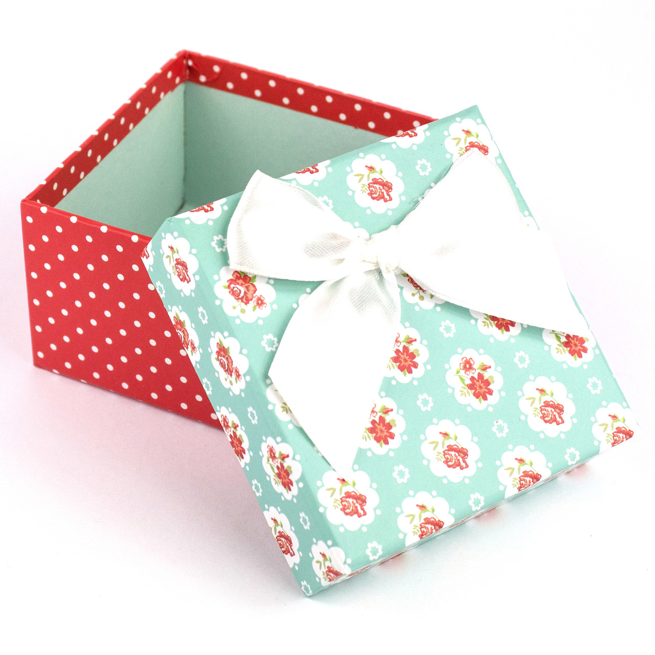 Подарочная коробочка мятная с цветочками 9.5 x 9.5 x 5.8 см - фото 1 - id-p398569371
