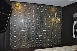 Скляна перегородка з маятниковими дверима з фотодруком