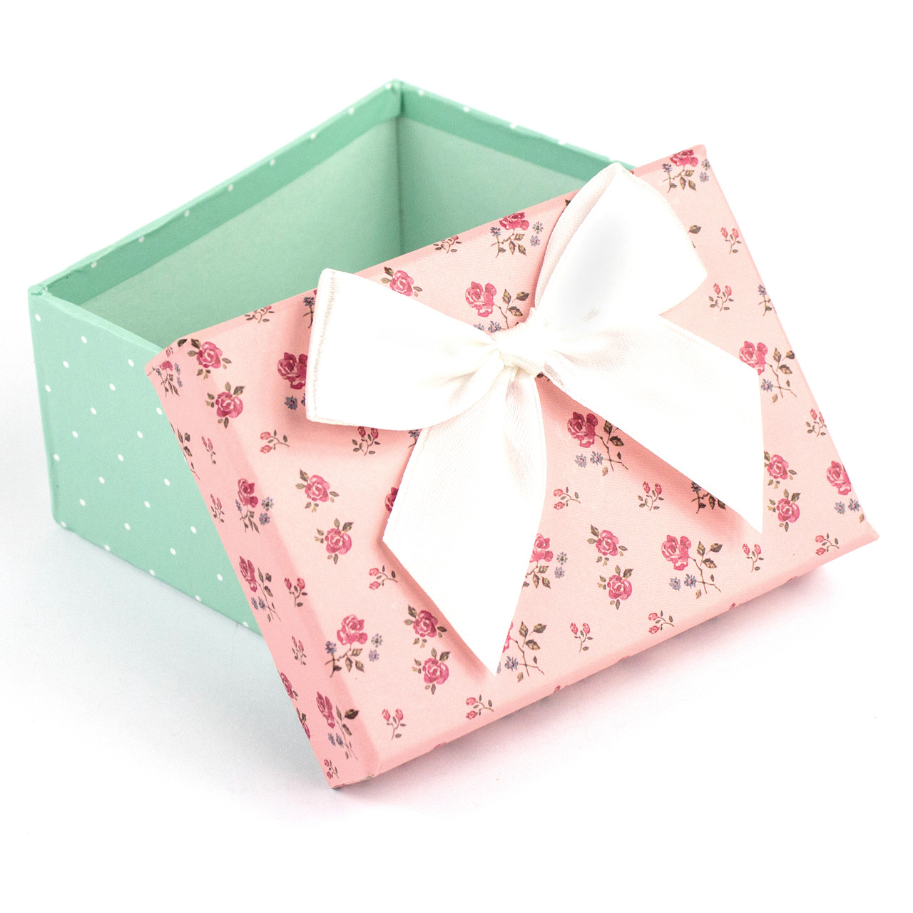 Подарочная коробка с цветами мятно-розовая 11 x 8 x 5.2 см - фото 1 - id-p397364358