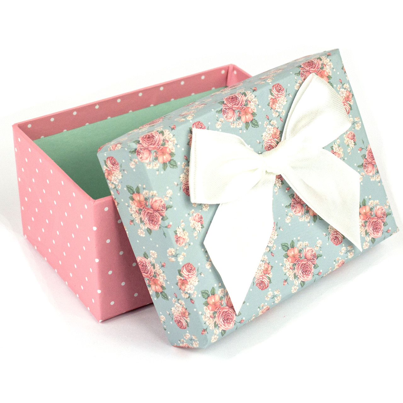 Подарочная коробка с розочками и белым бантом 11.5 x 9.8 x 5.2 см - фото 1 - id-p397415938
