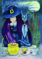 Листівка "Ведьма, кіт і фіолетова ягода"