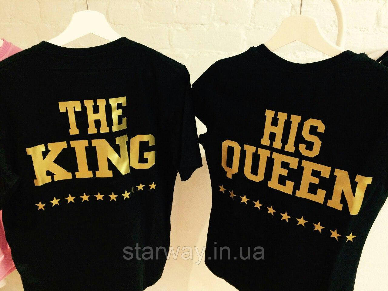 Чорна футболка the king his queen gold logo | парні для закоханих