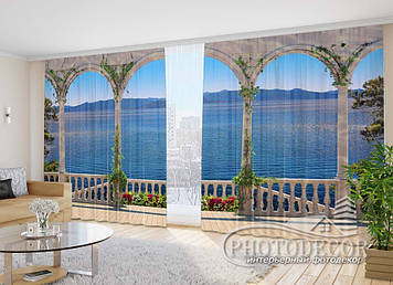 Фото Штори "Тераса з видом на море" 2,7м*2,9м (2 полотна по 1,45м), тасьма