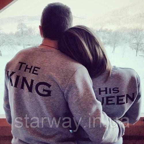 Cірий cвітшот | кофта the king his queen black logo